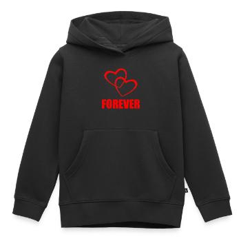 FOREVER – Heart Design for Couples & True Love - Kids Premium Organic Hoodie - black - Front - AI Model Kid Male (0cm)
