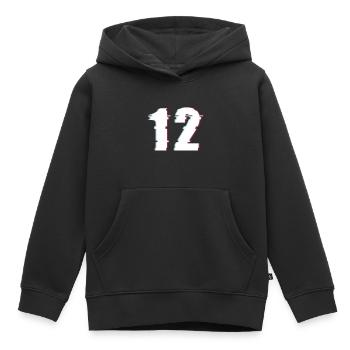 12 Douze Douze Nombre Effet Distordu Nombre - Sweat Premium à capuche enfant bio - noir - Devant - AI Model Kid Male (0cm)