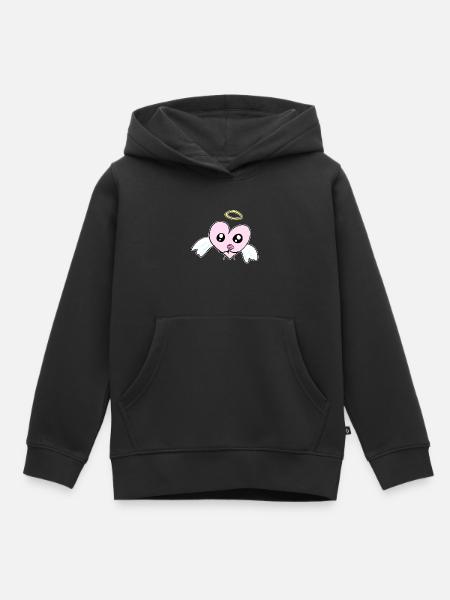 corazón de ángel rosa flor de dibujos animados - Sudadera Premium con capucha infantil orgánica - negro