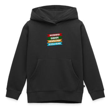 Fête des Pères Papa Papa Papa Papa Papa Papa - Sweat Premium à capuche enfant bio - noir - Devant - AI Model Kid Male (0cm)
