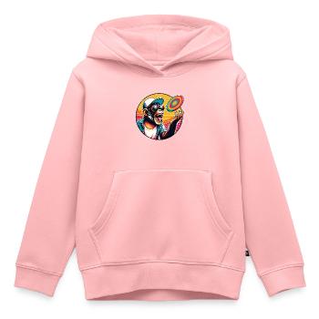 Chimpanzé avec lunettes de soleil, casquette de baseball et frisbee - Sweat Premium à capuche enfant bio - rose - Devant - AI Model Kid Female (0cm)