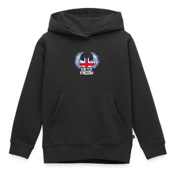 Royaume-Uni - Sweat Premium à capuche enfant bio - noir - Devant - AI Model Kid Male (0cm)