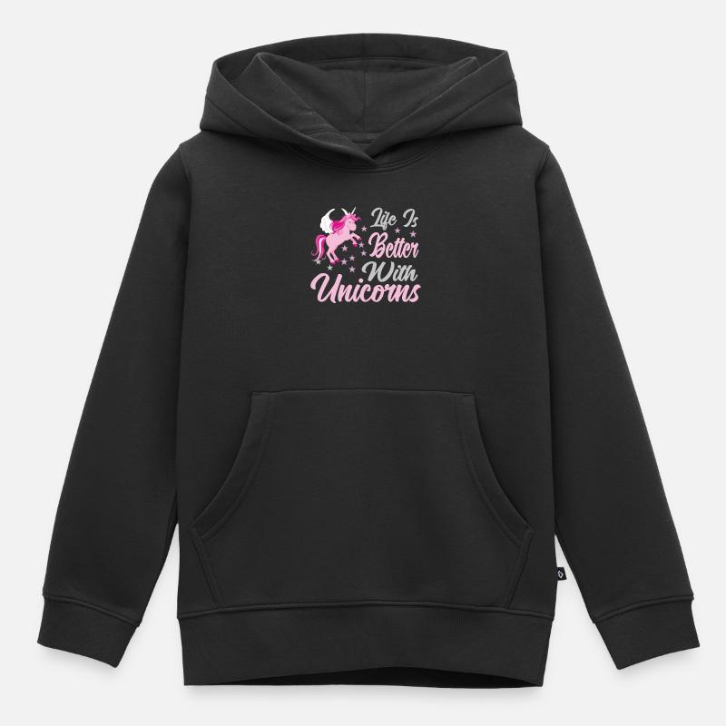 Leben ist besser mit Einhörnern - Kinder Premium Organic Hoodie - Schwarz