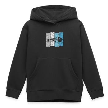 Arête de poisson pour les pêcheurs, les pêcheurs et les enfants | Poissons - Sweat Premium à capuche enfant bio - noir - Devant - AI Model Kid Male (0cm)