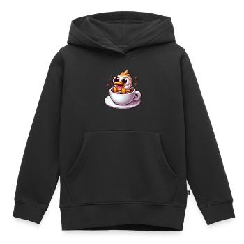 Oiseau poussin buveur de café caféine choc - Sweat Premium à capuche enfant bio - noir - Devant - AI Model Kid Male (0cm)