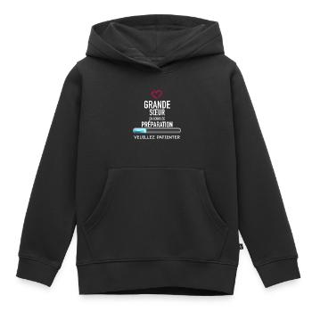 je Suis Bientot Grande Soeur Vueillez Patienter - Sweat Premium à capuche enfant bio - noir - Devant - AI Model Kid Male (0cm)