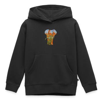 Éléphant, coquelicots - Sweat Premium à capuche enfant bio - noir - Devant - AI Model Kid Male (0cm)