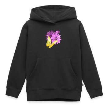 Schmetterling an Blüten - Kinder Premium Organic Hoodie - Schwarz - Vorne - AI Model Kid Male (0cm)
