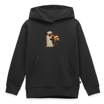 Lama mangeur de cheeseburger - Sweat Premium à capuche enfant bio - noir - Devant - AI Model Kid Male (0cm)