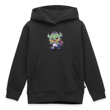 Monster Kind süß grün mit Rucksack - Kinder Premium Organic Hoodie - Schwarz - Vorne - AI Model Kid Male (0cm)
