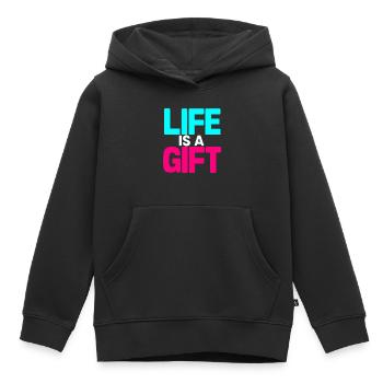 La vie est un cadeau Cyan et Magenta - Sweat Premium à capuche enfant bio - noir - Devant - AI Model Kid Male (0cm)