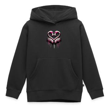 Des flamants roses en cœur dans une frénésie d’amour - Sweat Premium à capuche enfant bio - noir - Devant - AI Model Kid Male (0cm)