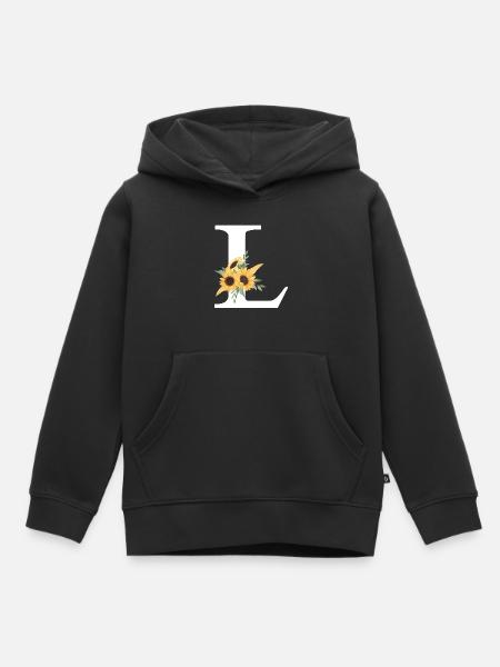 Buchstabe l blumige Sonnenblume - Kinder Premium Organic Hoodie - Schwarz
