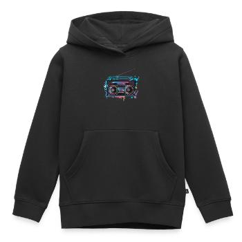 Magnétophone cassette au look graffiti fluo des années 80 - Sweat Premium à capuche enfant bio - noir - Devant - AI Model Kid Male (0cm)