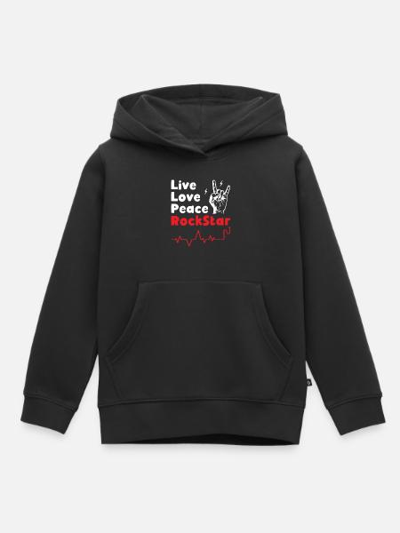 Leef Liefde Vrede Rockstars - Kinder Premium hoodie biologisch - zwart