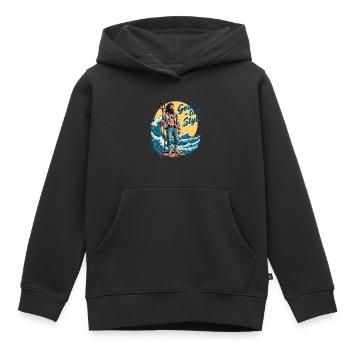 Style de niveau divin - Hipster Poséidon - Sweat Premium à capuche enfant bio - noir - Devant - AI Model Kid Male (0cm)
