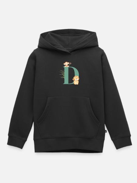 Buchstabe d grüne Dschungeltiere - Kinder Premium Organic Hoodie - Schwarz