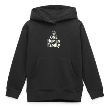 ONE HUMAN FAMILY Globus Zusammenhalt - Kinder Premium Organic Hoodie - Schwarz - Vorne - AI Model Kid Male (0cm)