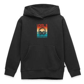 Garçons du 6e anniversaire : niveau 6 débloqué - Sweat Premium à capuche enfant bio - noir - Devant - AI Model Kid Male (0cm)