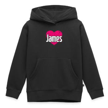 J’aime James Coeur rose J’aime James - Sweat Premium à capuche enfant bio - noir - Devant - AI Model Kid Male (0cm)