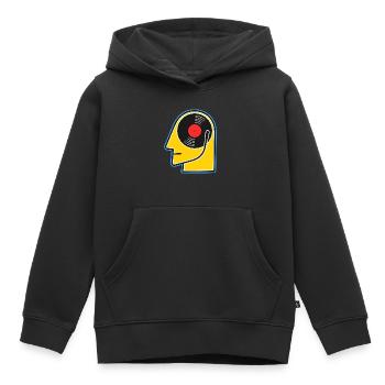 Vinyl-Album-Kopf-Cartoonporträt - Kinder Premium Organic Hoodie - Schwarz - Vorne - AI Model Kid Male (0cm)
