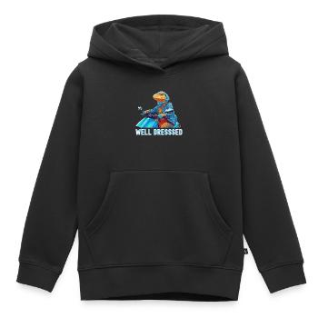 Un reptile bien habillé sur un scooter (lézard) - Sweat Premium à capuche enfant bio - noir - Devant - AI Model Kid Male (0cm)