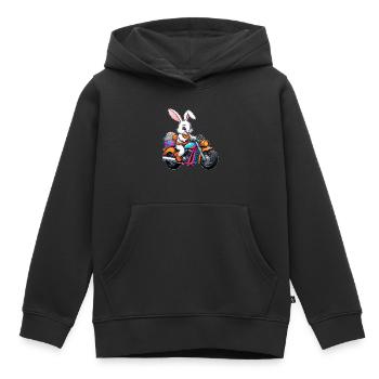 Cooler Osterhase auf dem Motorrad Bikerhase - Kinder Premium Organic Hoodie - Schwarz - Vorne - AI Model Kid Male (0cm)