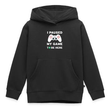 I paused my game to be here - Sweat Premium à capuche enfant bio - noir - Devant - AI Model Kid Male (0cm)