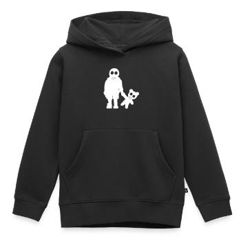 Garçon avec nounours au masque à gaz / Eddi Pooh (1c) - Sweat Premium à capuche enfant bio - noir - Devant - AI Model Kid Male (0cm)