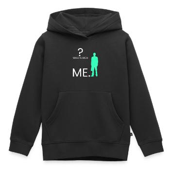 Qui est riche ? Je. - Sweat Premium à capuche enfant bio - noir - Devant - AI Model Kid Male (0cm)