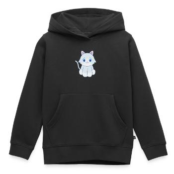 Chat blanc - Sweat Premium à capuche enfant bio - noir - Devant - AI Model Kid Male (0cm)