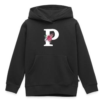 Buchstabe p blumig - Kinder Premium Organic Hoodie - Schwarz - Vorne - AI Model Kid Male (0cm)