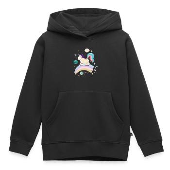 Himmlisches Einhorn auf Regenbogen - Kinder Premium Organic Hoodie - Schwarz - Vorne - AI Model Kid Male (0cm)