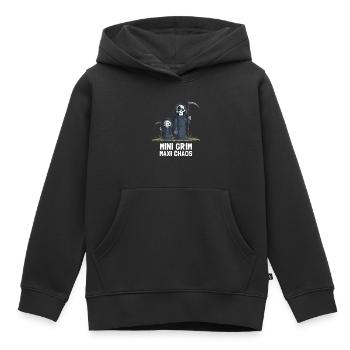 Kleiner Grim – Der Sensenmann des Chaos - Kinder Premium Organic Hoodie - Schwarz - Vorne - AI Model Kid Male (0cm)