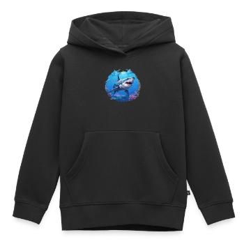 Grand requin blanc Grand requin blanc - Sweat Premium à capuche enfant bio - noir - Devant - AI Model Kid Male (0cm)