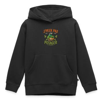J'Peux Pas J'Ai Potager Humour Cadeau Jardinier - Sweat Premium à capuche enfant bio - noir - Devant - AI Model Kid Male (0cm)
