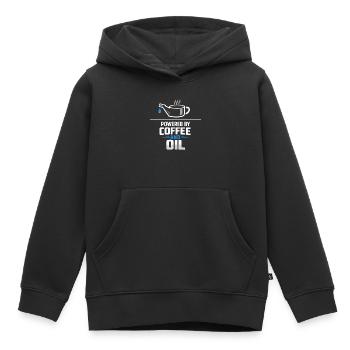 Powered By Coffee And Oil Schrauber Spruch Kaffee - Kinder Premium Organic Hoodie - Schwarz - Vorne - AI Model Kid Male (0cm)
