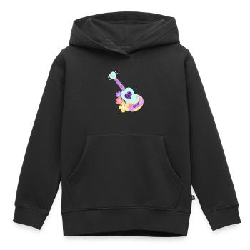 Ukulélé cœur pastel menthe avec fleurs d'Hibiscus - Sweat Premium à capuche enfant bio - noir - Devant - AI Model Kid Male (0cm)