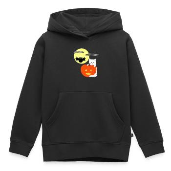 Lune d’Halloween avec chat - Sweat Premium à capuche enfant bio - noir - Devant - AI Model Kid Male (0cm)