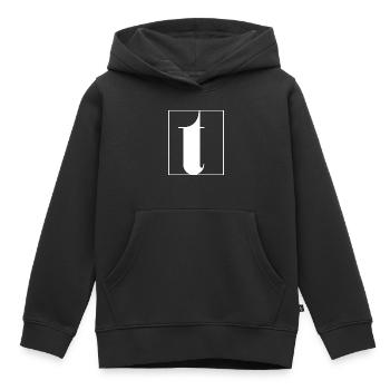 Lettre alphabet t - Sweat Premium à capuche enfant bio - noir - Devant - AI Model Kid Male (0cm)
