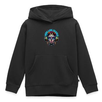 LONG LIVE TRANCE - Cool Woman with Headphones! - Kids Premium Organic Hoodie - black - Front - AI Model Kid Male (0cm)