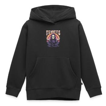 Grim Reaper Chemise Rétro Dicton - Sweat Premium à capuche enfant bio - noir - Devant - AI Model Kid Male (0cm)