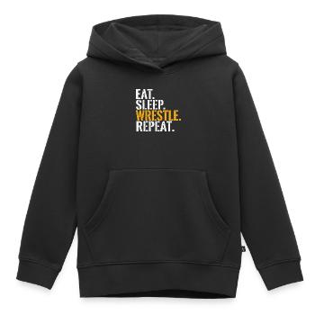 Eat, Sleep Wrestle Wiederholung – Wrestler Grappling - Kinder Premium Organic Hoodie - Schwarz - Vorne - AI Model Kid Male (0cm)