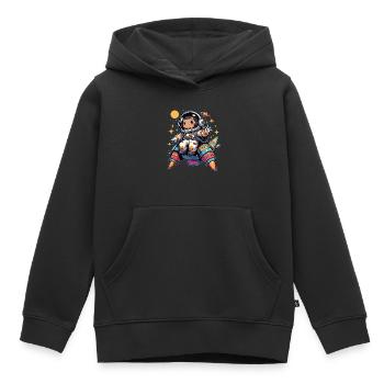 Petit astronaute dans la bande dessinée animée du vaisseau spatial - Sweat Premium à capuche enfant bio - noir - Devant - AI Model Kid Male (0cm)