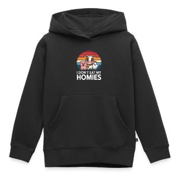 Végétarien Végétalien Végétarien Végétarien - Sweat Premium à capuche enfant bio - noir - Devant - AI Model Kid Male (0cm)