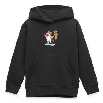 Geburtstag 7 Jahre Golden Unicorn Girl - Kinder Premium Organic Hoodie - Schwarz - Vorne - AI Model Kid Male (0cm)