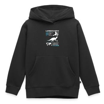 Fiche technique Lambeosaurus Fiche d’information - Sweat Premium à capuche enfant bio - noir - Devant - AI Model Kid Male (0cm)