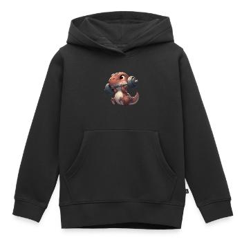 Süßer Chibi Dino Trainiert Mit Hantel - Kinder Premium Organic Hoodie - Schwarz - Vorne - AI Model Kid Male (0cm)