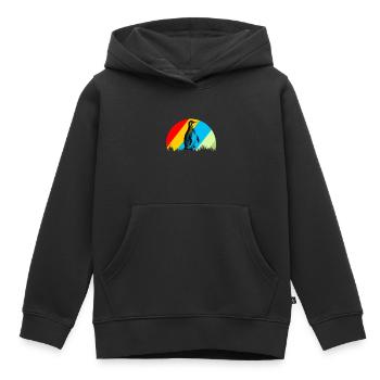 Cadeau oiseau animalier rétro pingouin - Sweat Premium à capuche enfant bio - noir - Devant - AI Model Kid Male (0cm)