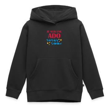 adolescent / enfant / ado / adolescente - Sweat Premium à capuche enfant bio - noir - Devant - AI Model Kid Male (0cm)
